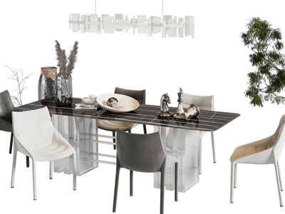 现代长方形餐桌椅组合