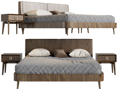 北欧实木双人床、床头柜