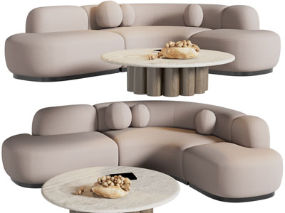 现代弧形多人沙发、茶几组合