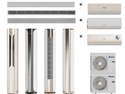 现代柱式、壁挂式空调、外机和出风口3d模型 现代柱式、壁挂式空调、外机和出风口