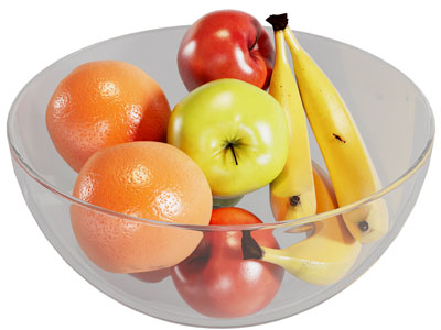 现代玻璃碗里的水果