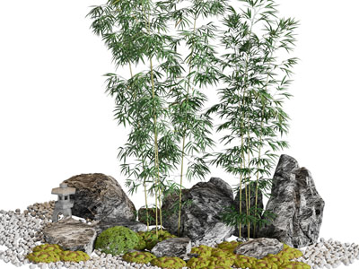 新中式竹子、石头景观园艺小品