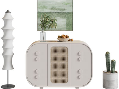 侘寂风玄关柜、落地灯