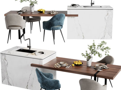 现代水吧台餐桌椅组合