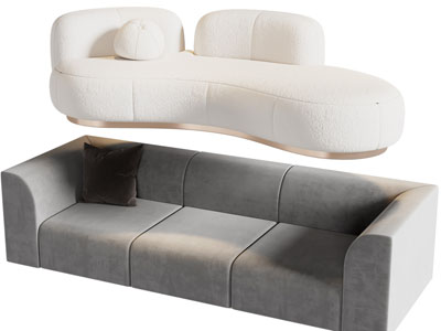 现代弧形多人沙发