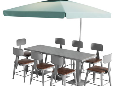 现代户外餐桌椅组合、遮阳伞