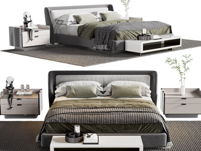 现代双人床、床头柜