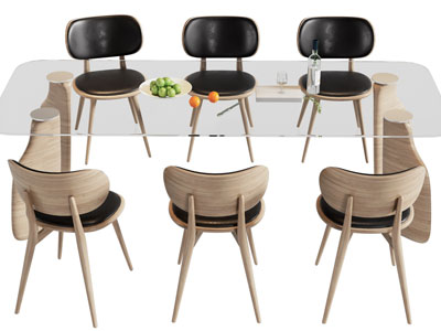 北欧长方形玻璃餐桌椅组合