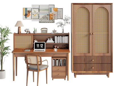 北欧书桌椅组合、衣柜