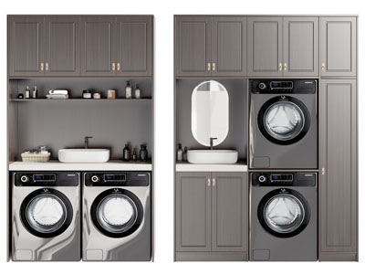 现代洗衣机、洗手盆收纳柜