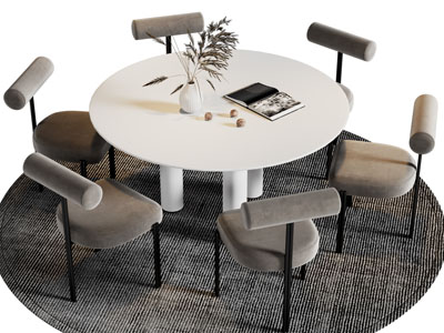 侘寂风圆形餐桌椅组合