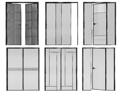 现代双扇平开门、玻璃推拉门