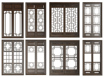 新中式雕花双扇平开窗户