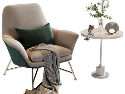 现代轻奢休闲椅子、边几