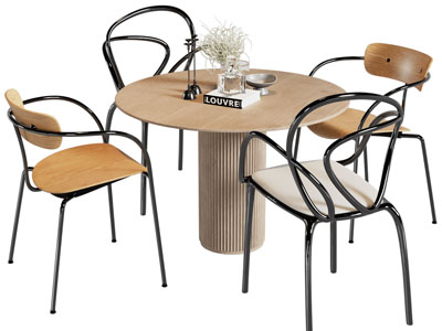 现代圆形餐桌椅组合