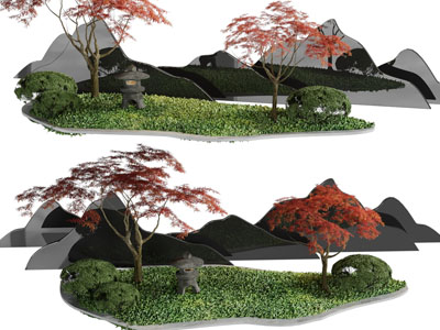 新中式假山、树木景观园艺小品