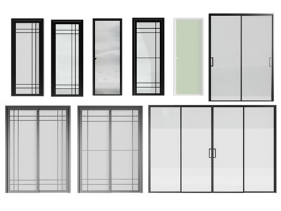 现代单扇平开门、玻璃推拉门