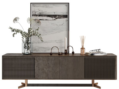 现代电视柜、装饰画摆件组合