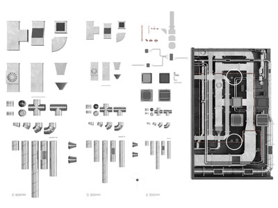 现代管道、水管、排水管、天花吊顶