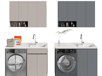 现代阳台洗衣机、吊柜