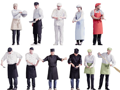 现代厨师、服务员男人人物