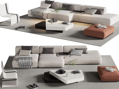 现代多人沙发、休闲椅、沙发凳和茶几组合