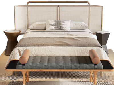 侘寂风双人床、床尾凳