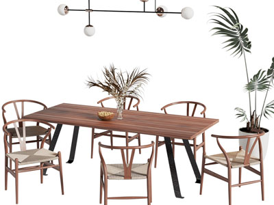 新中式长方形餐桌椅组合