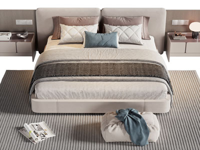 现代加宽布艺床头双人床