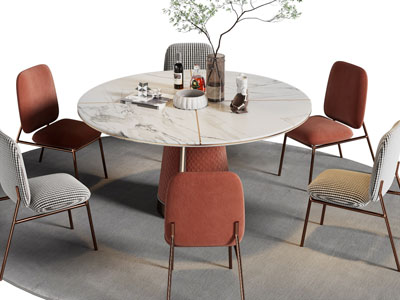 现代轻奢圆形大理石餐桌椅组合