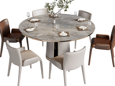 现代轻奢圆形餐桌椅组合