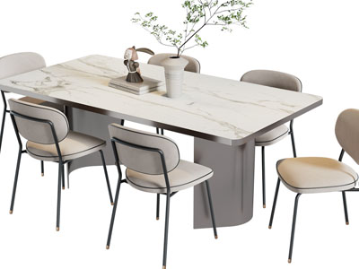 现代长方形餐桌椅组合