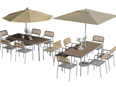 现代户外餐桌椅组合、遮阳伞