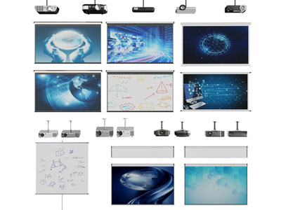 现代投影仪、投影幕布3d模型 现代投影仪、投影幕布