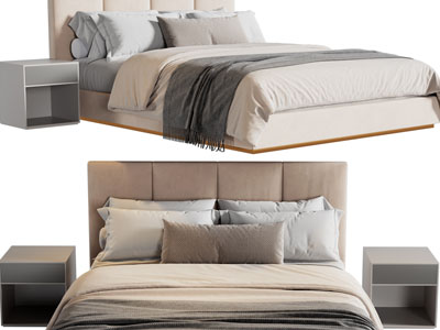现代双人床、床头柜