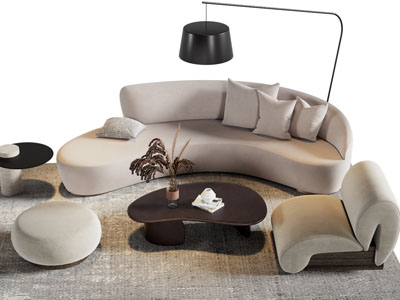 侘寂风多人、单人沙发和茶几组合