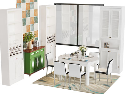 现代轻奢餐桌椅组合、餐边柜