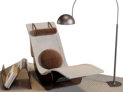 现代躺椅、休闲椅子、落地灯