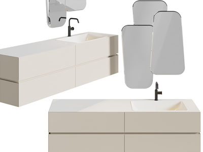 现代悬挂式洗手台、镜子