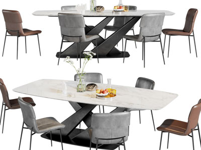 现代长方形餐桌椅组合
