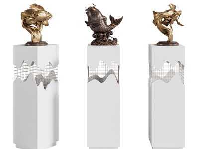 新中式鲤鱼雕塑雕刻摆件组合