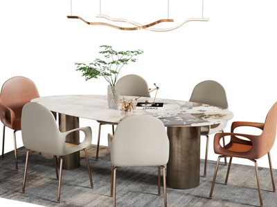 现代轻奢椭圆形餐桌椅组合