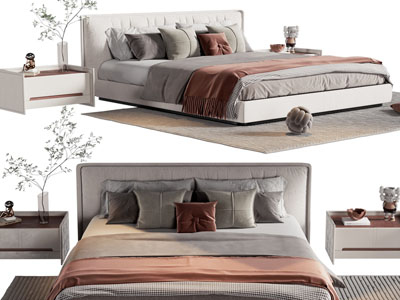 现代布艺双人床、床头柜