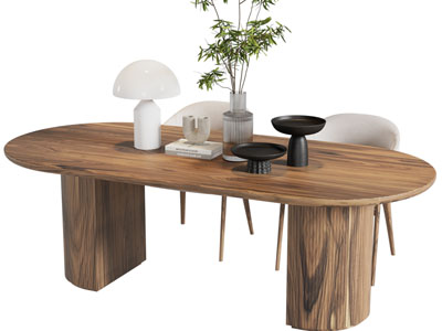 北欧椭圆形实木餐桌椅组合