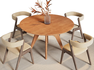 北欧圆形实木餐桌椅组合