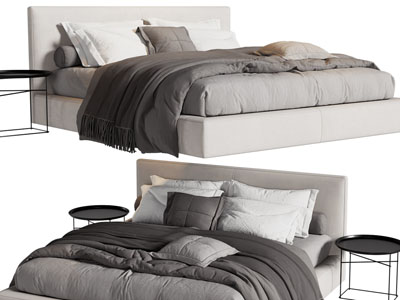 现代布艺双人床、床头几