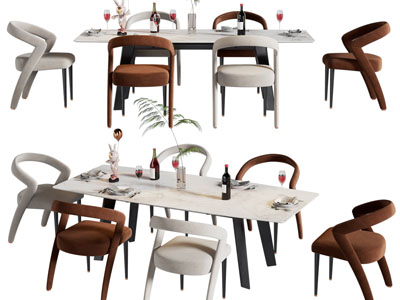 现代长方形大理石餐桌椅组合