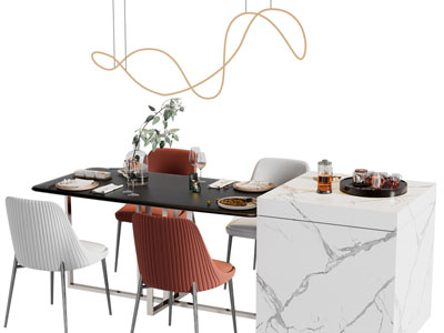 现代水吧台餐桌椅组合