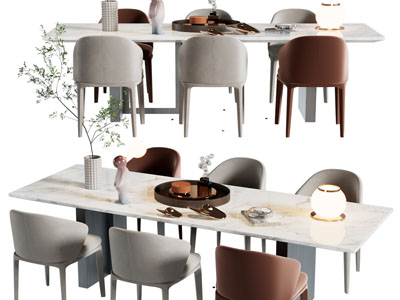 现代长方形餐桌椅组合