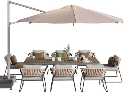现代户外遮阳伞、餐桌椅组合